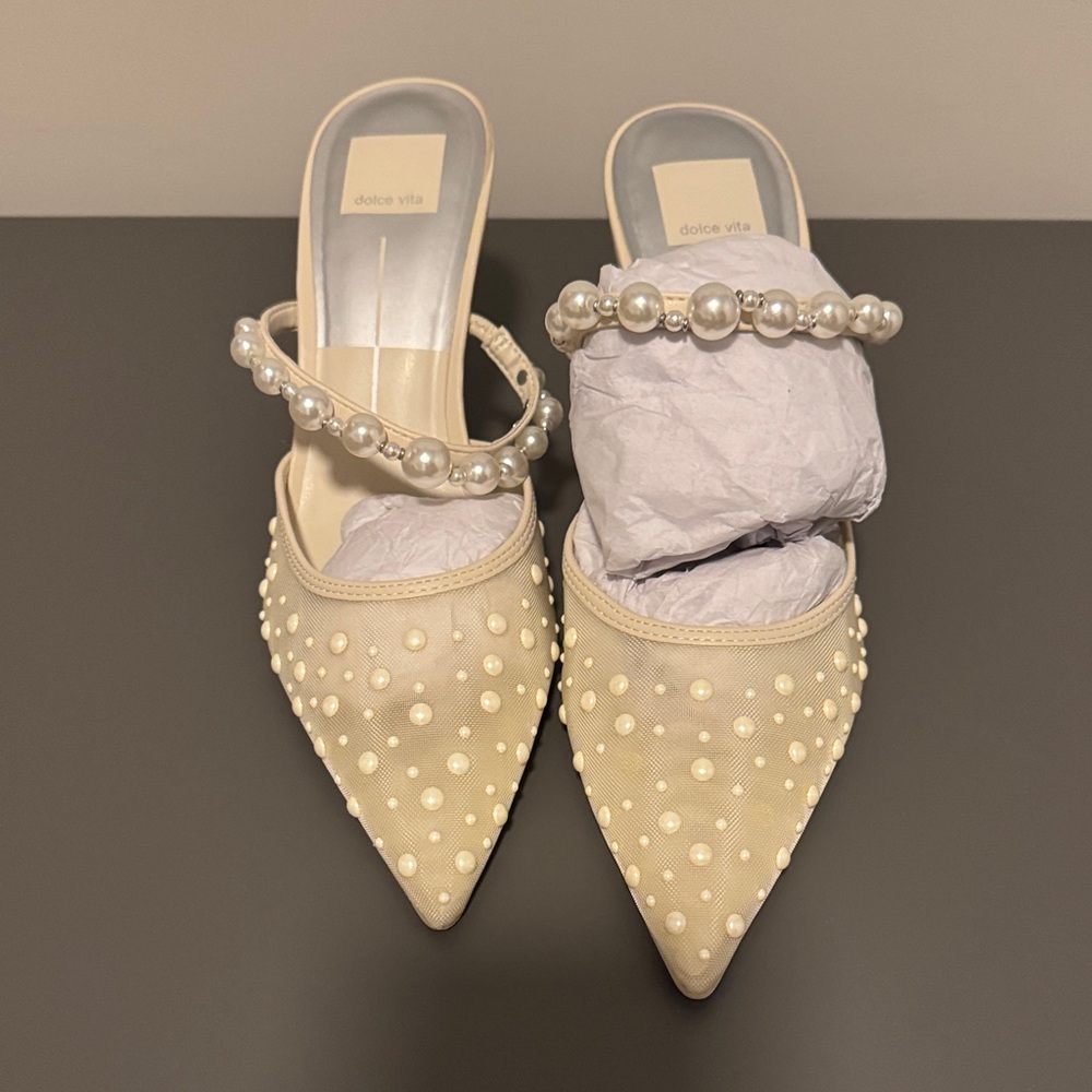 Dolce Vita Pearl Embellished Cream Mules